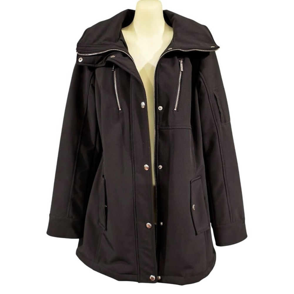 Michael‎ Michael Kors Black Hood Softshell Jacket Womens Size S Snap Button Zip